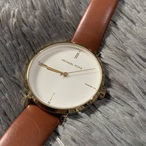 Michael Kors Genuine Leather Brown Watch For Women - Pre-owned